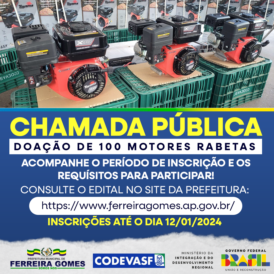 Prefeitura de Ferreira Gomes  realizará entrega de 100 motores rabeta para comunidade